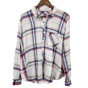 Maurices Womens 2 White Multicolor Plaid Button Front Lightweight Blouse